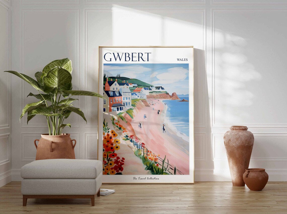 Gwbert Wales Cliff Path Wildflowers Town Vintage Travel Poster - Image 3