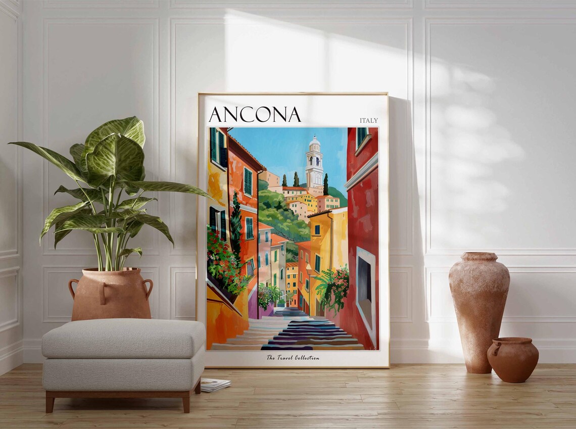 Ancona Italy Old Town Steps Colorful Street Travel Art Poster - Image 2