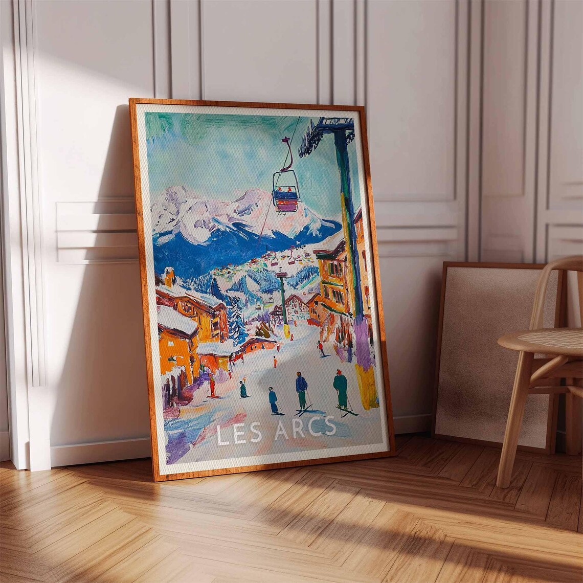 Les Arcs France Colorful Fauvist Chairlift Village Skiers Ski Poster - Image 3