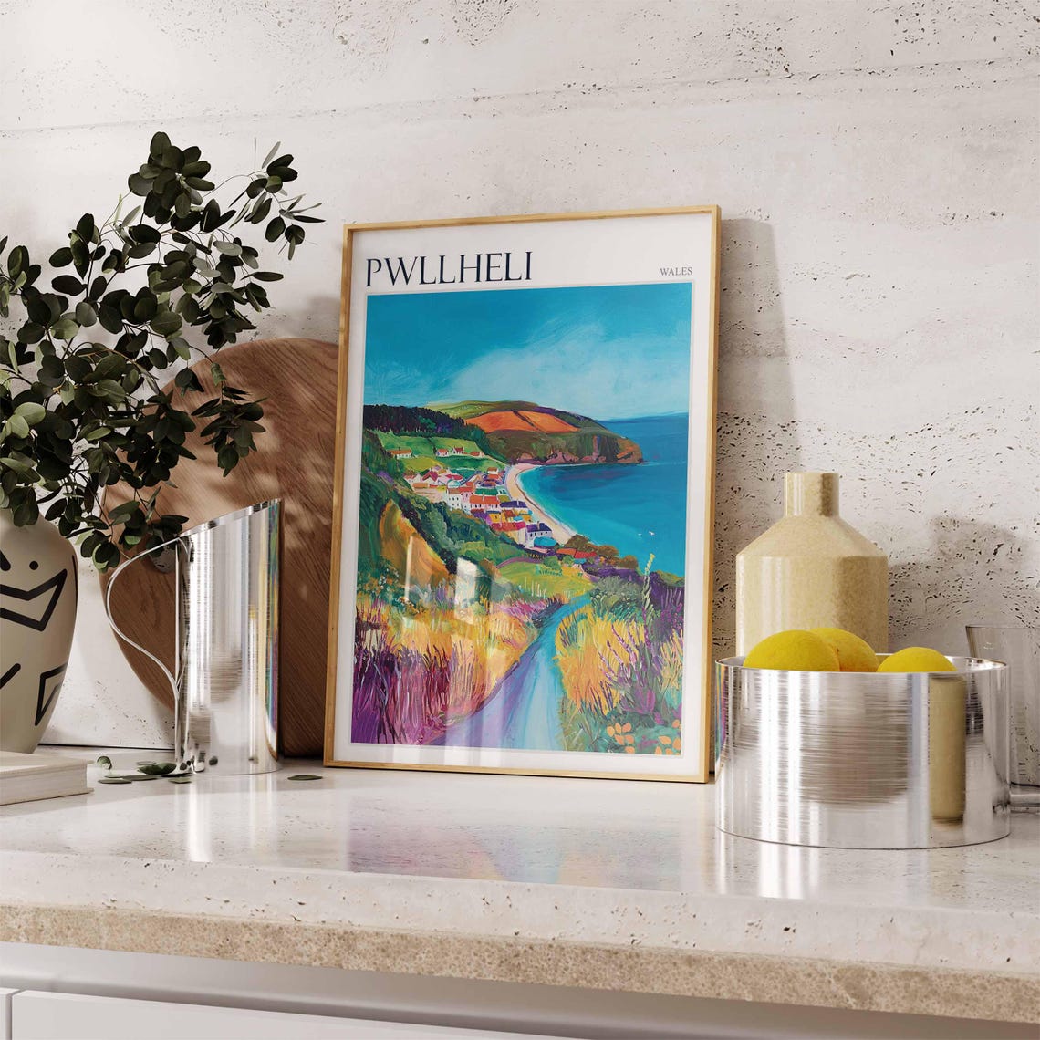 Pwllheli Wales Meadow Path To Colorful Bay Village Fields Art Poster - Image 3