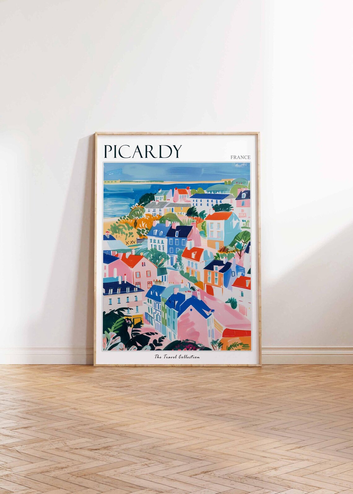 Picardy France Colorful Seaside Town Pastel Houses Travel Poster - Image 2