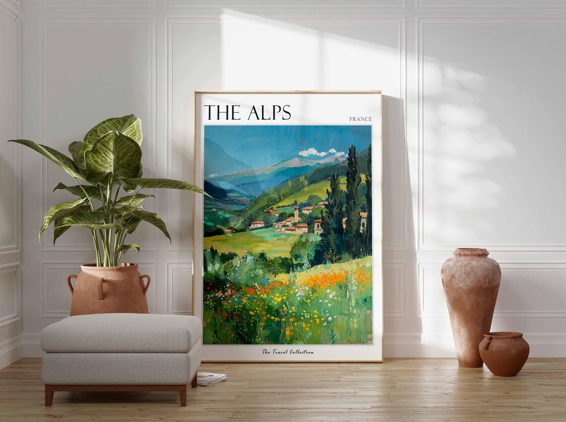 The Alps France Summer Cypress Trees Wildflower Meadow Travel Poster - Image 3