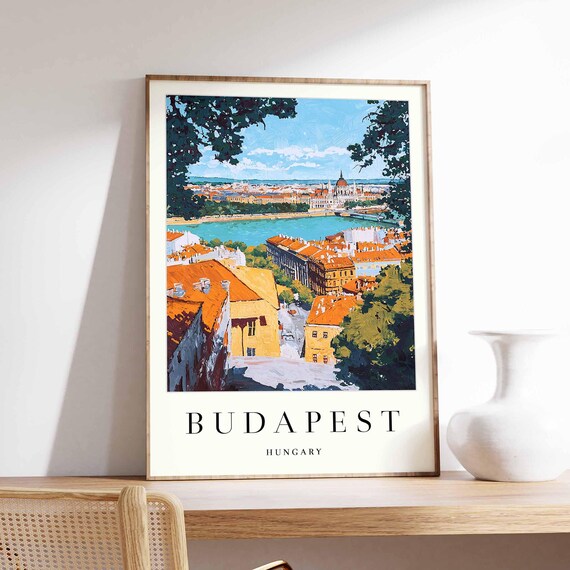 Budapest Parliament River View Between Trees Rooftops Poster
