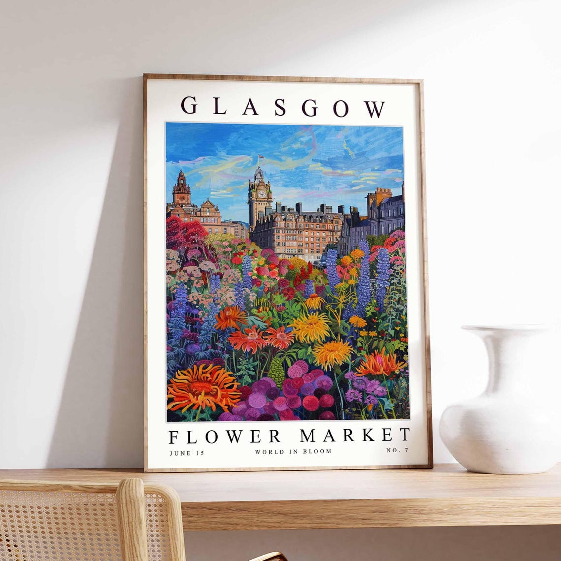 Glasgow Flower Market Wildflower City Skyline Botanical Poster