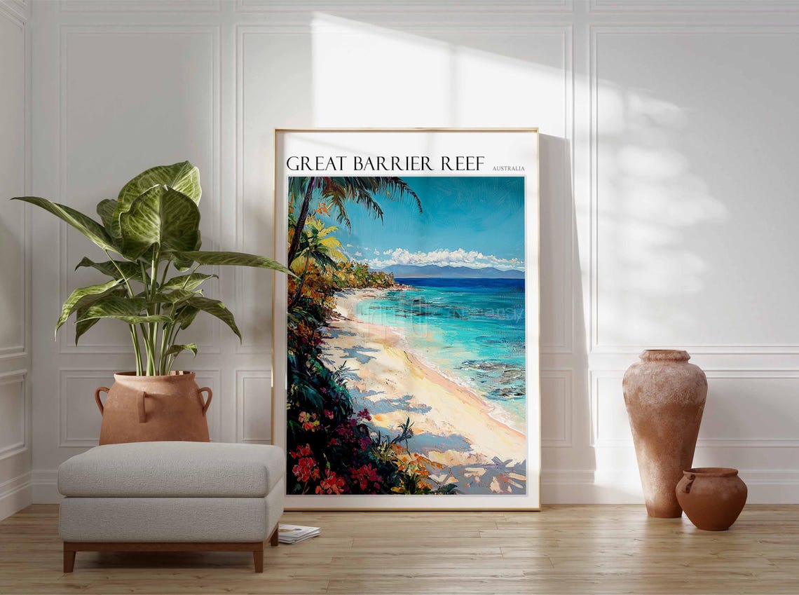 Great Barrier Reef Australia Tropical Beach Palm Scene Poster - Image 2