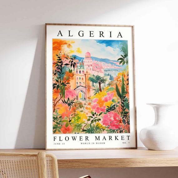 Algeria Flower Market Poster North Africa Print Algiers Floral Wall Art Colourful Botanical Decor Cultural Travel