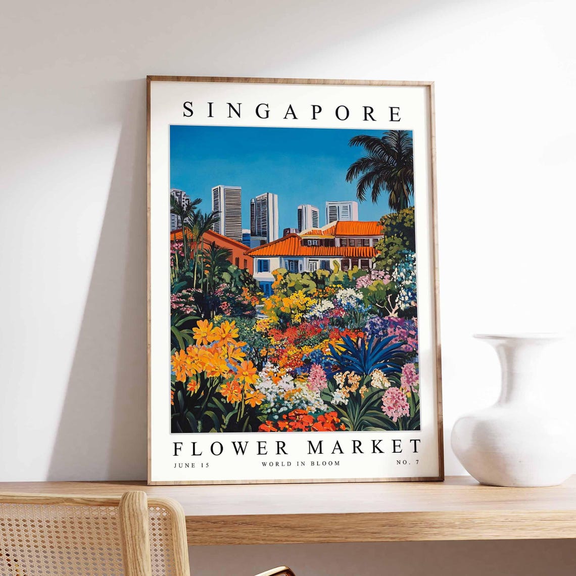 Singapore Flower Market Red Tile Roofs Skyline Orange Garden Poster