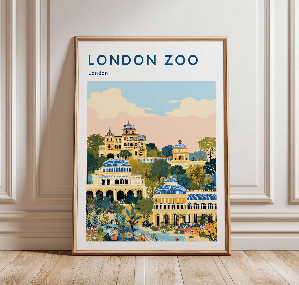 London Zoo Travel Poster Vintagestyle British Wildlife Art