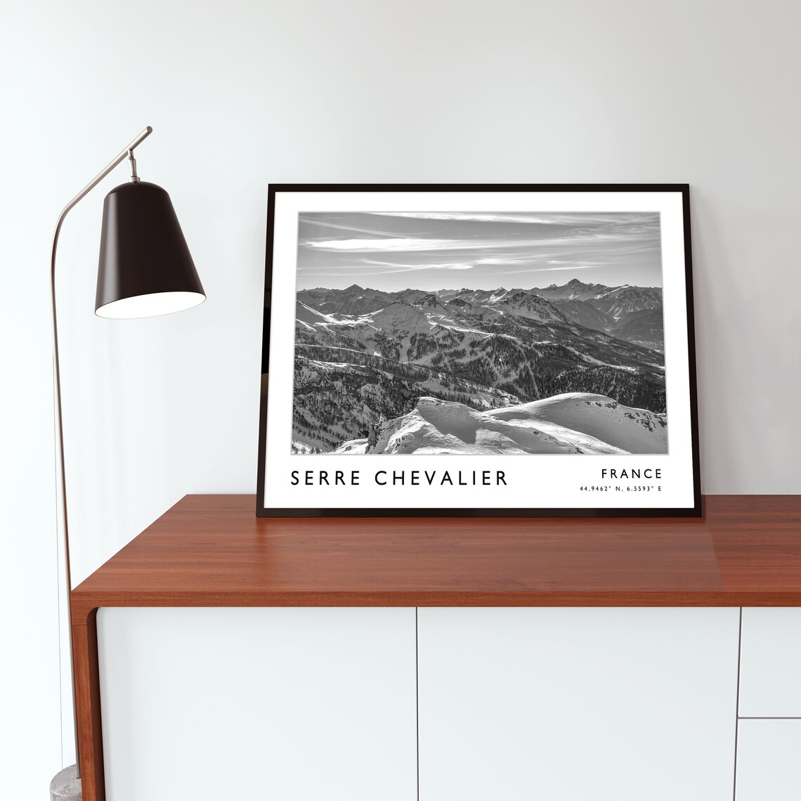 Serre Chevalier France Snowy Alpine Panorama Black and White Poster - Image 2