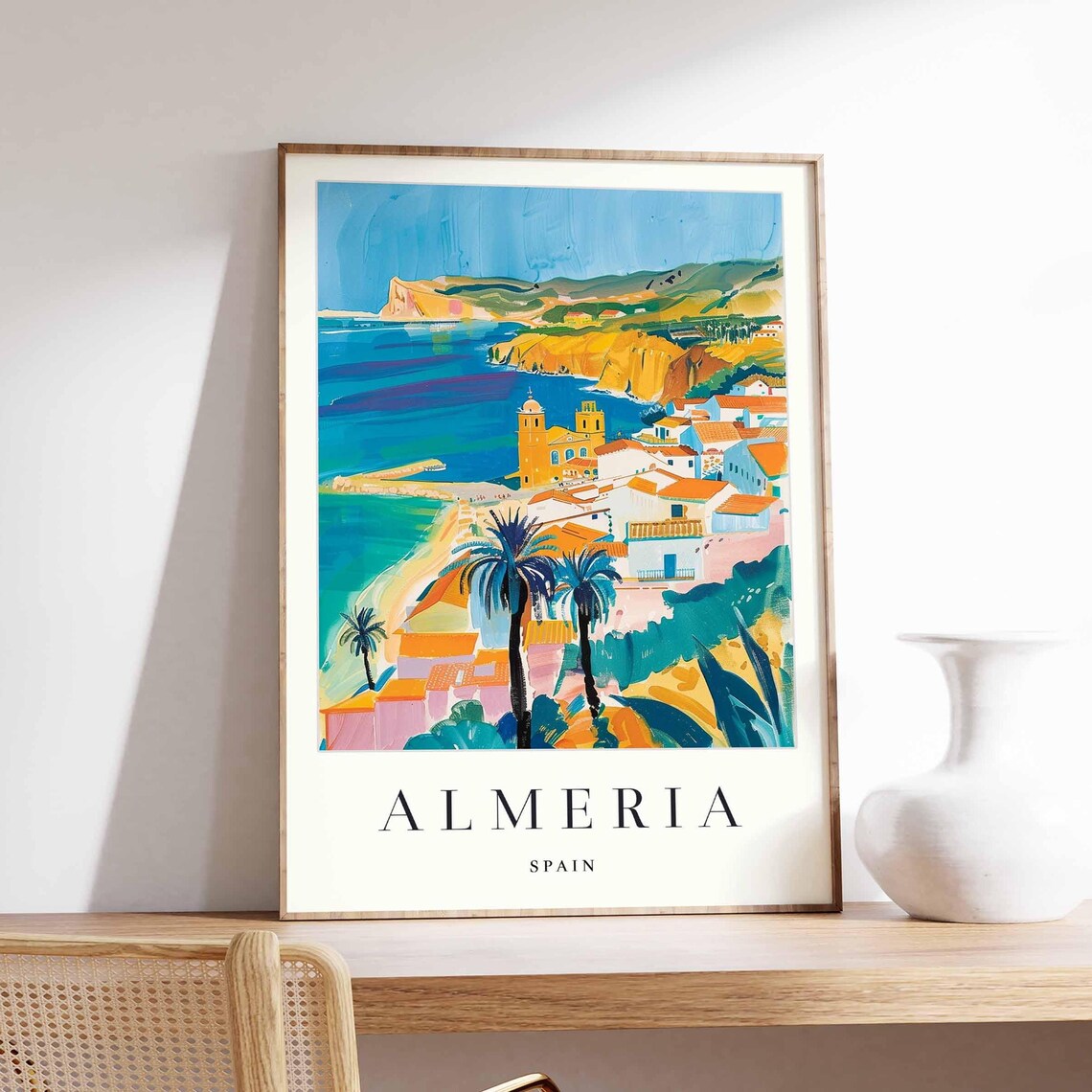Almeria Spain Scenic Hilltop Old Town Bay Overlook Travel Poster
