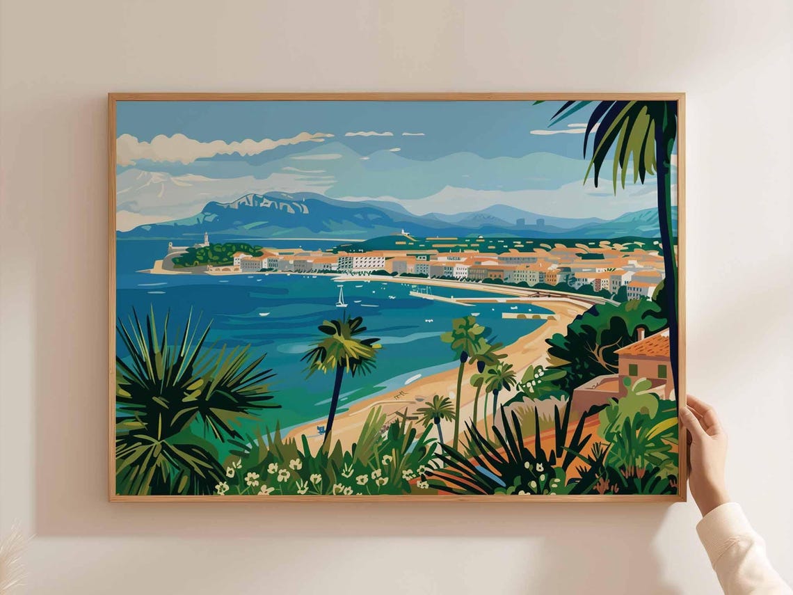 Cannes Poster France Travel Print French Riviera Wall Art Coastal Decor Beach Europetravel