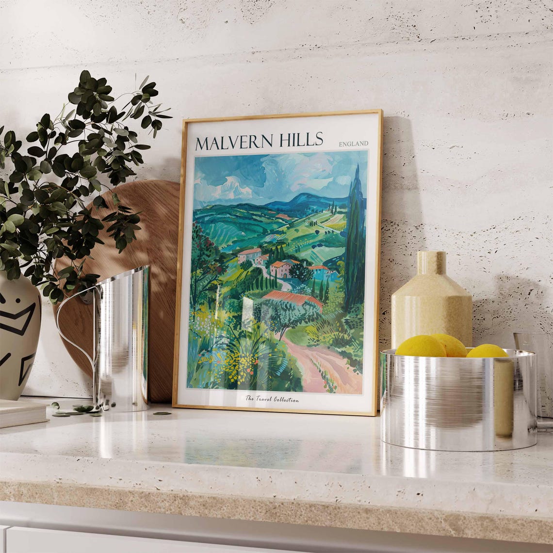 Malvern Hills Hillside Village Cypress Trees Church Tower Poster - Image 3