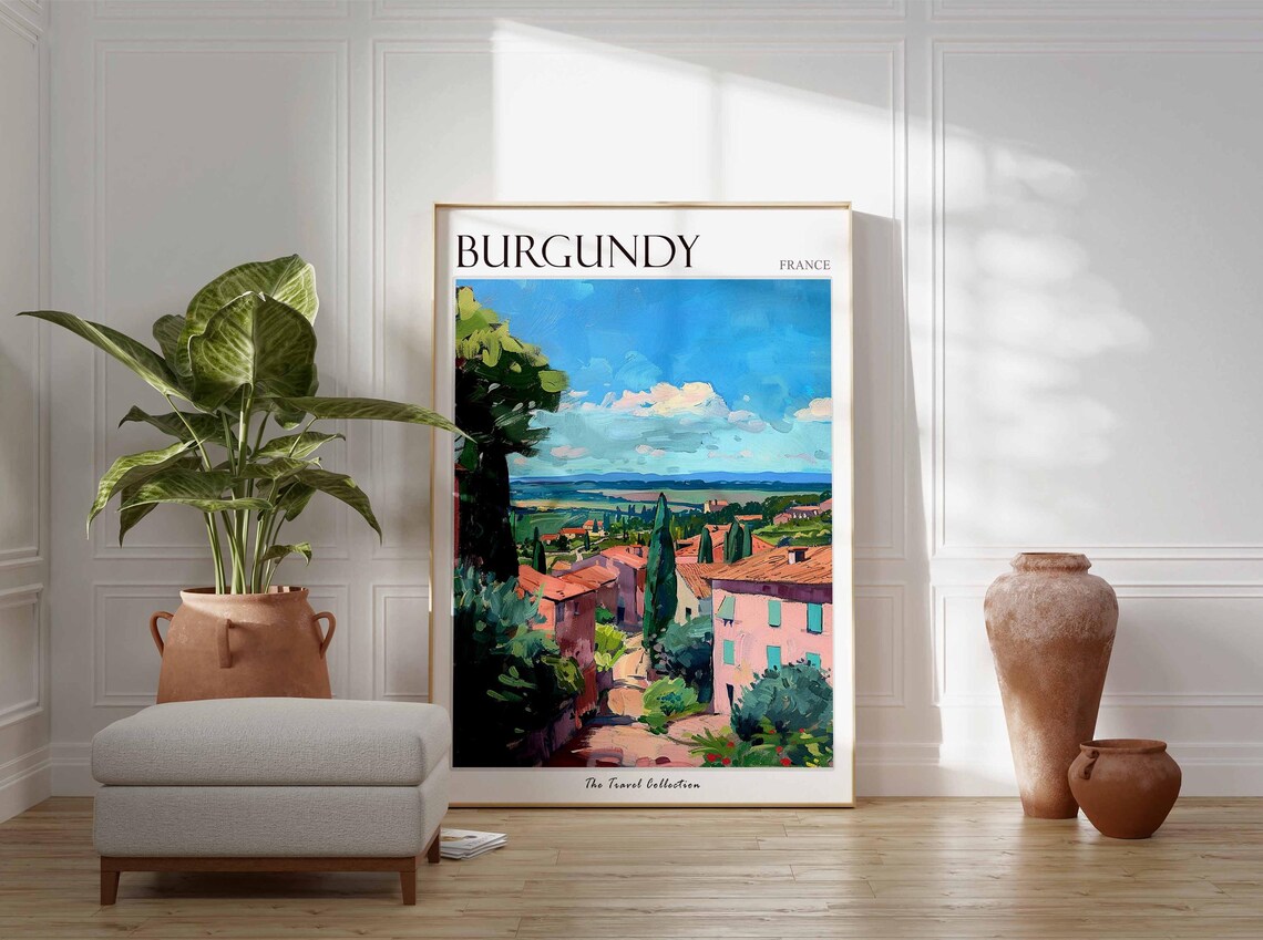 Burgundy France Hillside Street Cypress Trees Valley View Poster - Image 3
