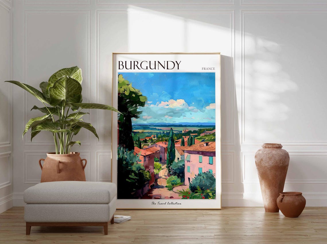 Burgundy Poster France Travel Print French Decor Europe Travel Poster European Wall Art Burgundy Gift Burgundy Travel Poster - Image 3