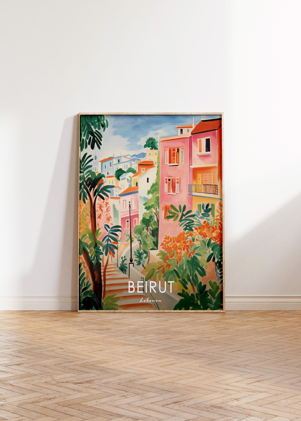 Beirut Lebanon Colorful Pink Street and Garden Steps Art Poster - Image 2