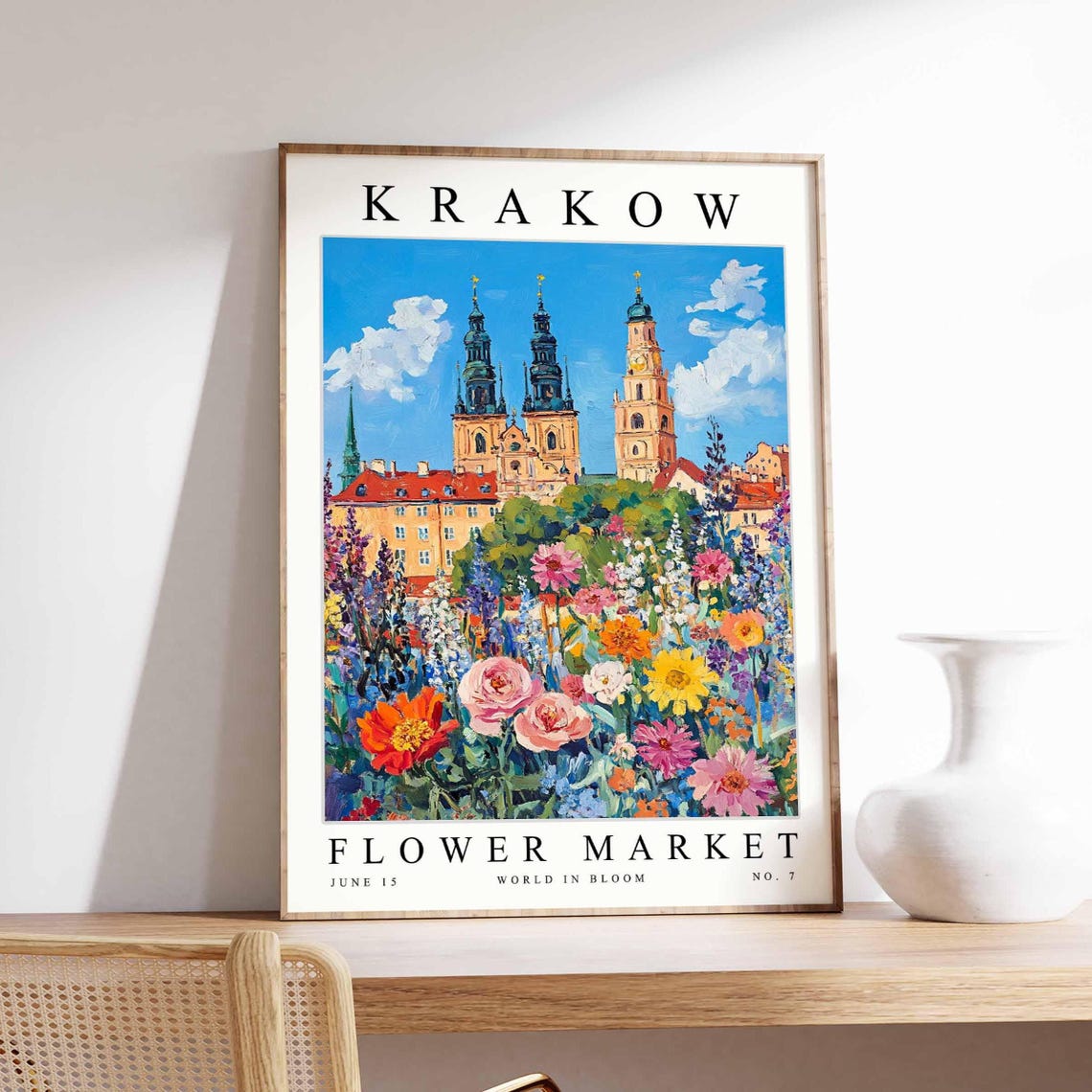 Krakow Flower Market Wawel Castle Roses Marigolds Blue Sky Poster