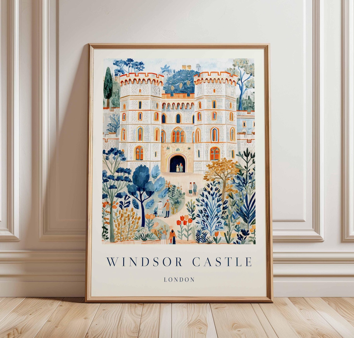 Windsor Castle London Watercolor Garden Royal Palace Art Poster