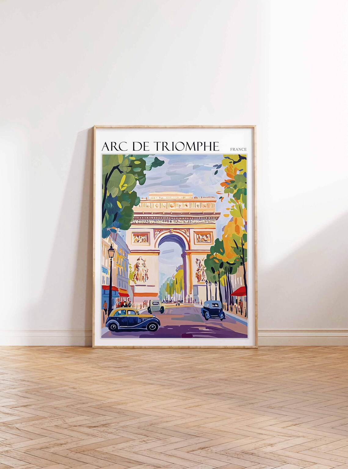 Arc de Triomphe Paris France Vintage Cars Autumn Street Art Poster - Image 3
