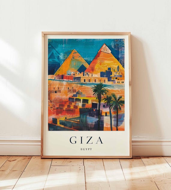 Giza Pyramids Poster Egypt Travel Print Ancient History Wall Art