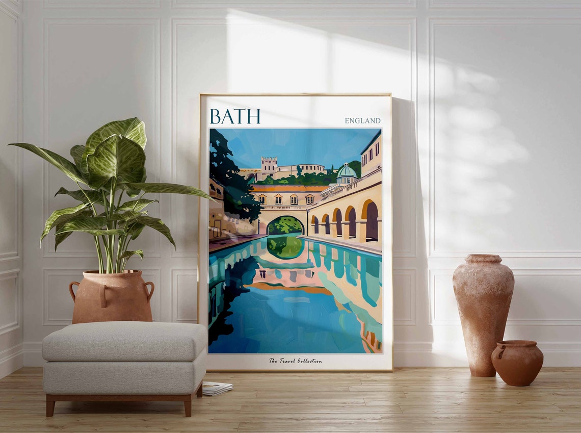Bath Roman Baths Colonnade Mirror Water England Travel Poster - Image 2