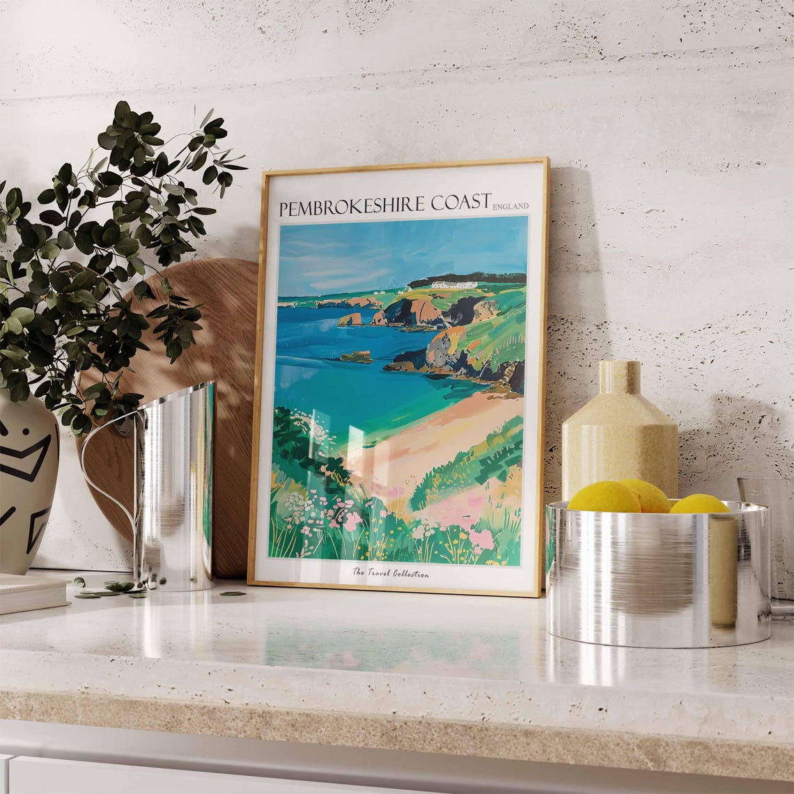 Pembrokeshire Coast Cliffs Turquoise Sea Sandy Beach View Poster - Image 3