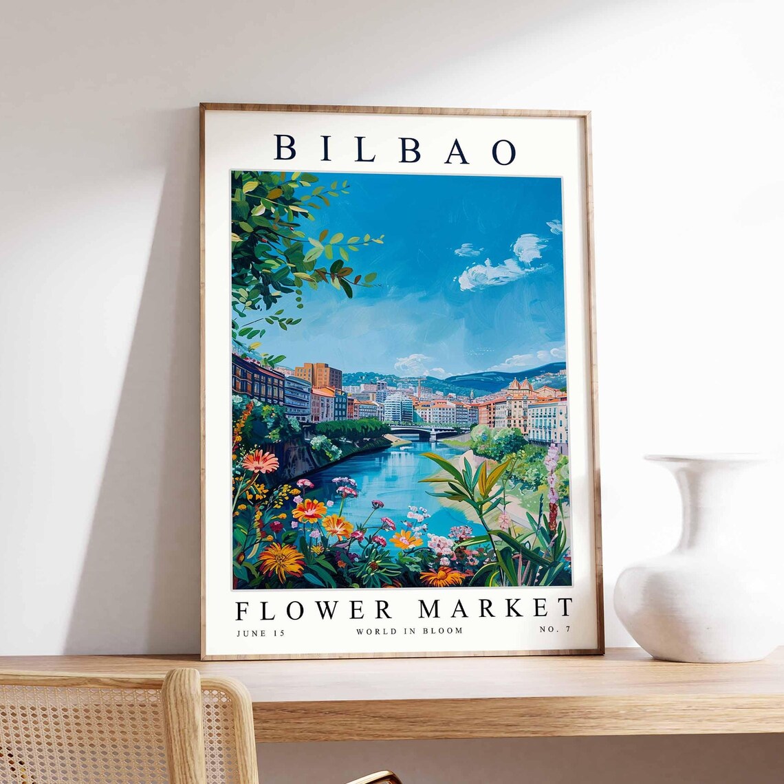 Bilbao Flower Market Old Town River Orange Daisy Bloom Poster