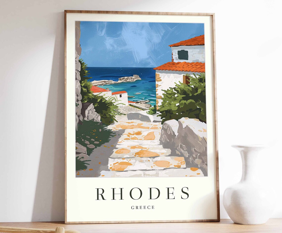 Rhodes Poster Rhodes Travel Print Greece Wall Art Greek Decor Tropical Decor Sea Print Rhodes Gift Rhodes Travel Poster