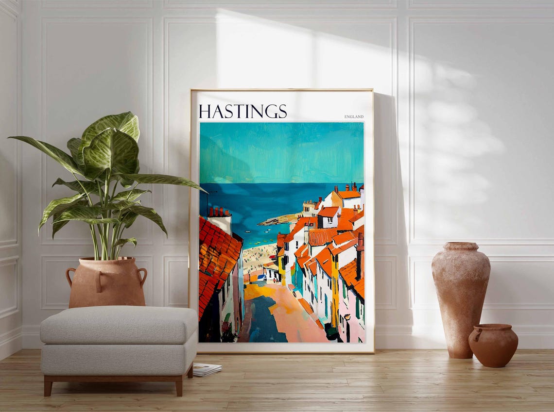 Hastings England Old Town Lane Rooftops Blue Sea View Poster - Image 3