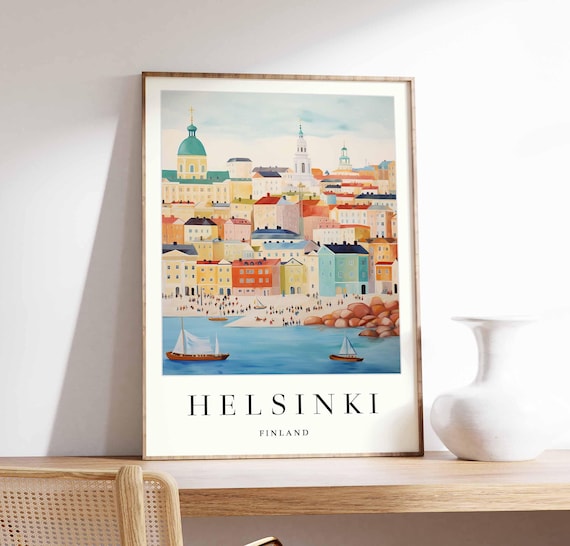 Helsinki Finland Waterfront Town Poster Sailboats by Rocky Shores