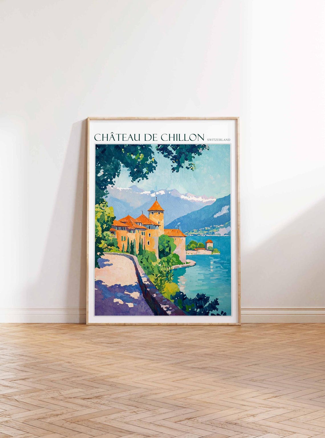 Chateau De Chillon Switzerland Lakeside Path Soft Pastel Travel Poster - Image 2
