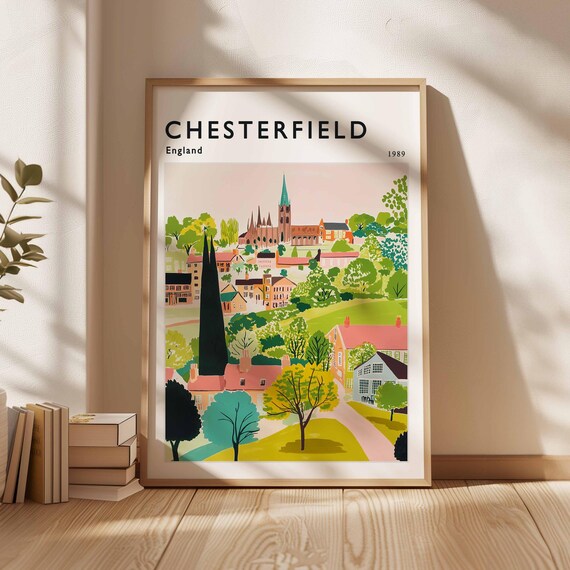 Chesterfield England 1989 Green Hills Church View Travel Poster