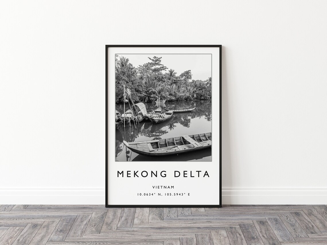 Mekong Delta Vietnam River Boats Black and White Travel Poster - Image 3
