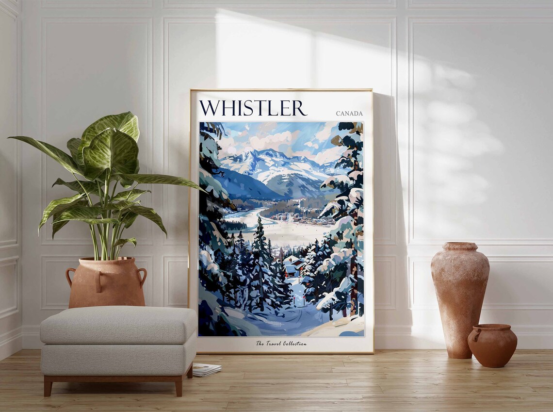 Whistler Canada Snowy Mountain Village Winter Ski Travel Poster - Image 3