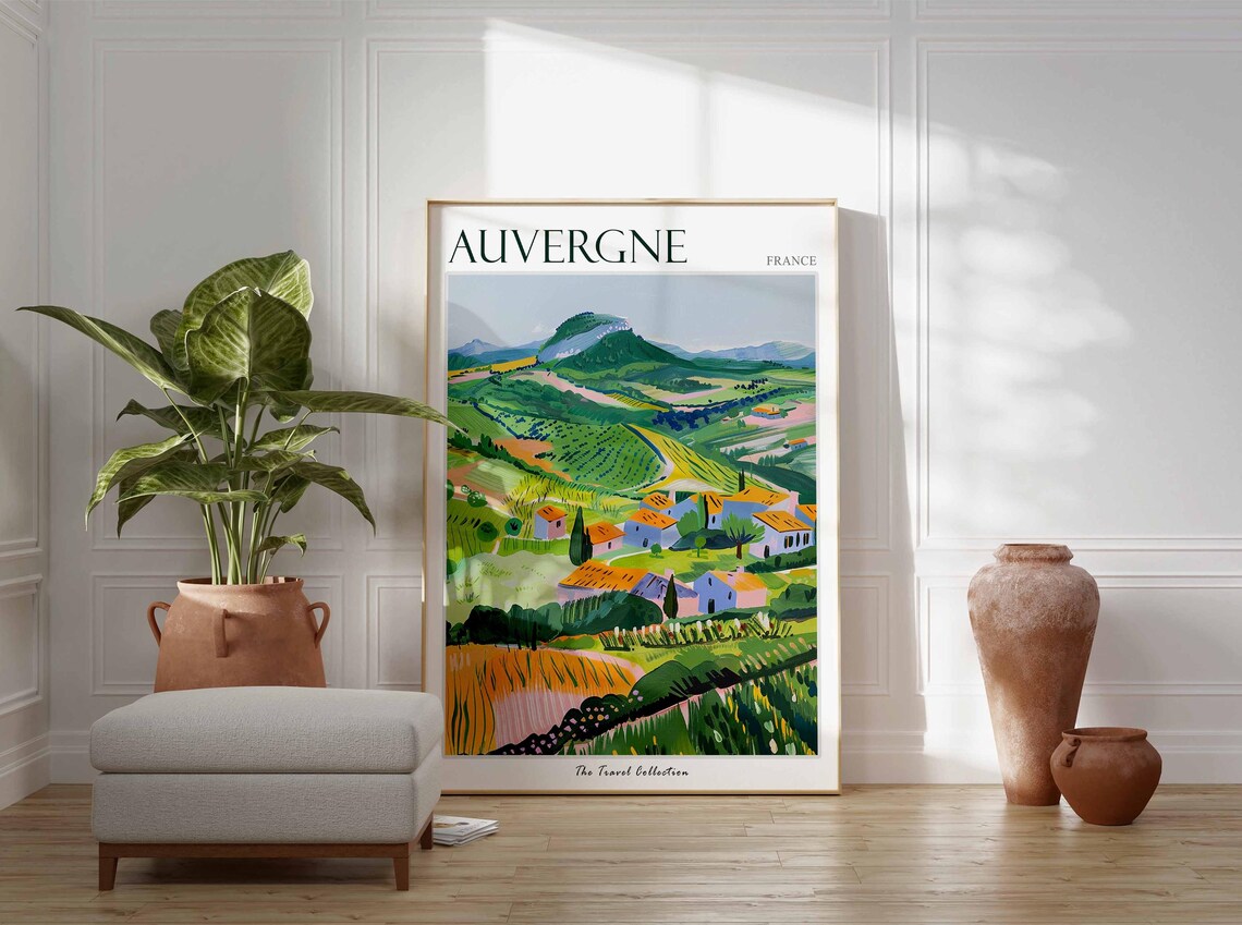 Auvergne France Green Volcanic Hills Scattered Farmhouses Poster - Image 3