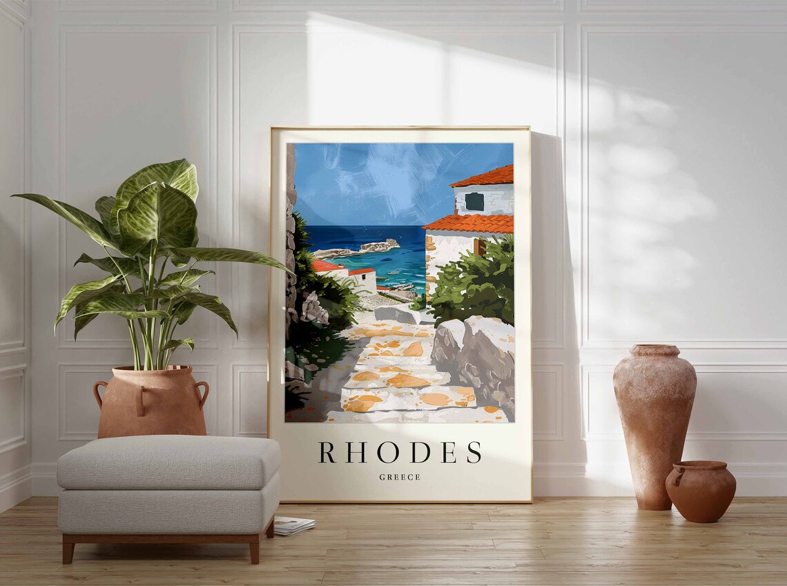 Rhodes Poster Rhodes Travel Print Greece Wall Art Greek Decor Tropical Decor Sea Print Rhodes Gift Rhodes Travel Poster - Image 3