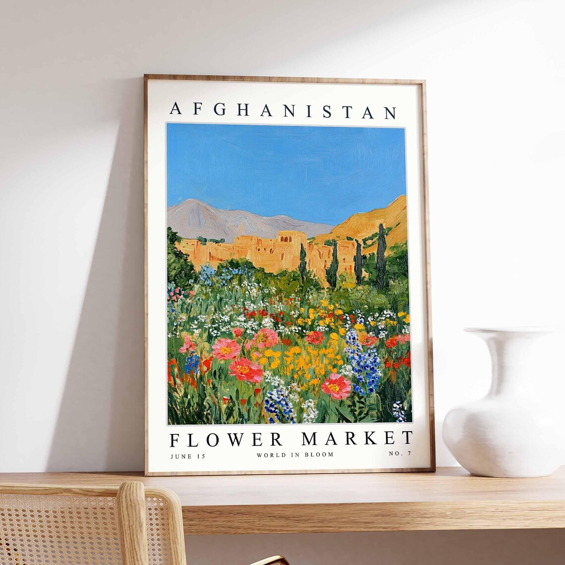 Afghanistan Wildflower Meadow Fortress Garden Bloom Scene Poster