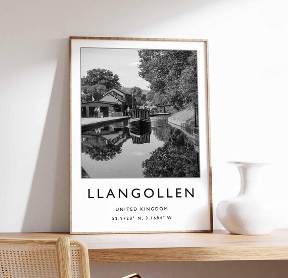 Llangollen Wales Canal Boat Black and White Photo Art Poster