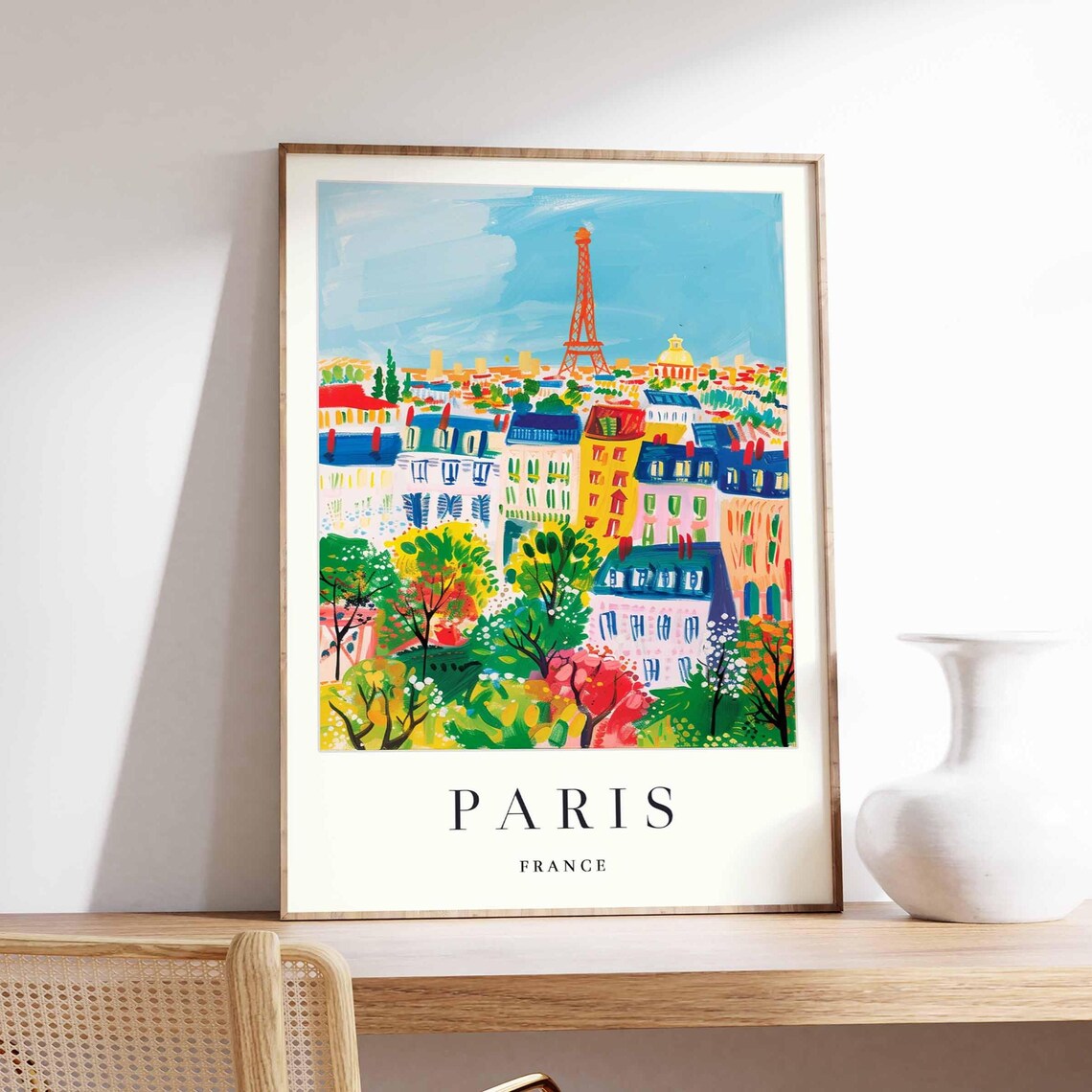 Paris France Colorful Rooftop Panorama Eiffel Tower City Poster