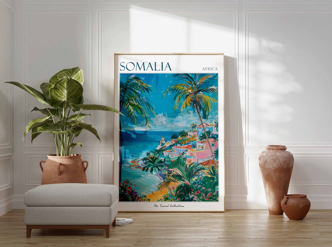Somalia Palm Framed Coastal Town Turquoise Sea Africa Poster - Image 2
