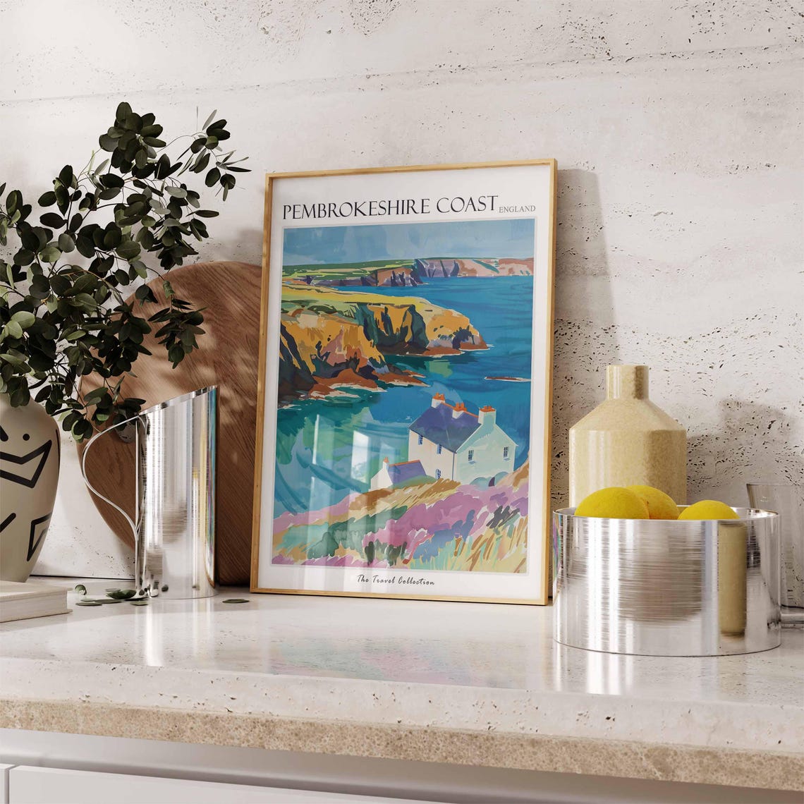 Pembrokeshire Coast Cottage Heather Cliffs Turquoise Sea Poster - Image 3
