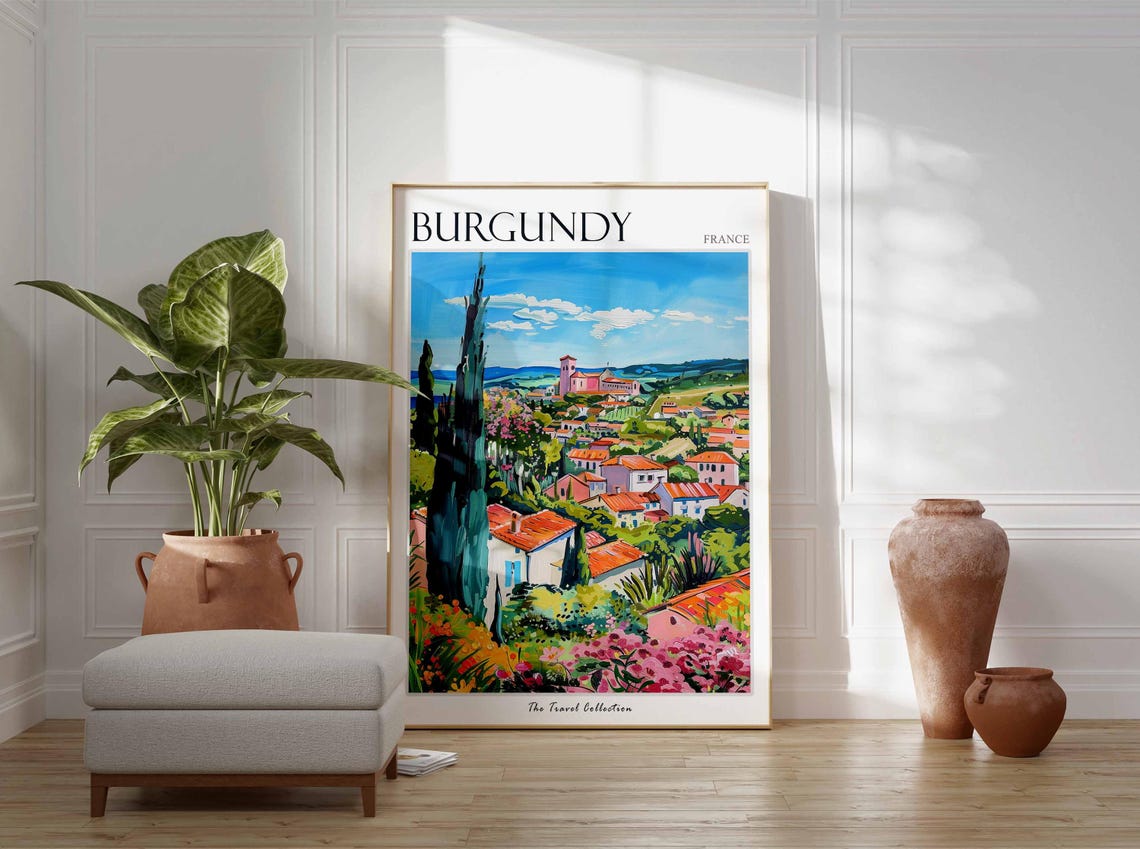 Burgundy Poster France Travel Print French Decor Europe Travel Poster European Wall Art Burgundy Gift Burgundy Travel Poster - Image 3