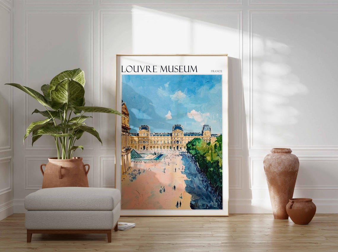 Louvre Museum Poster Louvre Museum Travel Print France Travel Poster Tropical Decor Travel Gift Floral Print Coastal Decor - Image 3