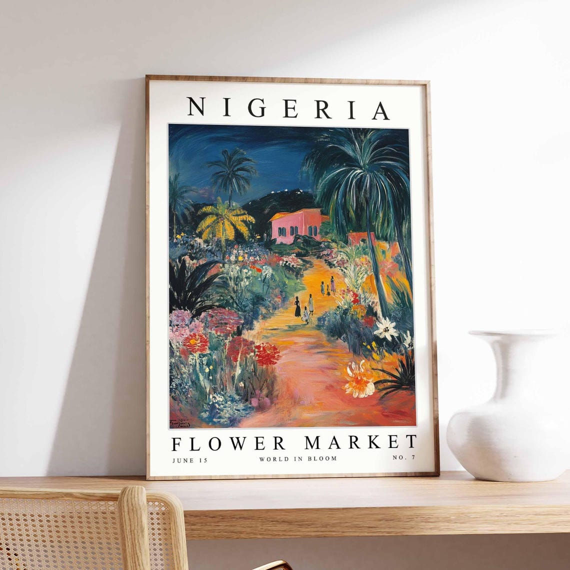 Nigeria Flower Market Sunset Path Tropical Garden Art Poster