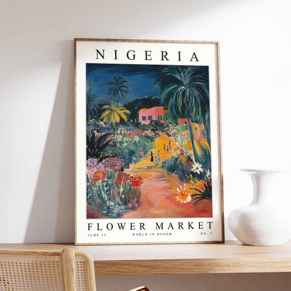 Nigeria Flower Market Poster Print Nigerian Floral Wall Art Decor Botanical West Africa Travel