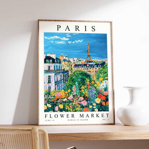 Paris Flower Market Travel Poster, French Botanical Decor