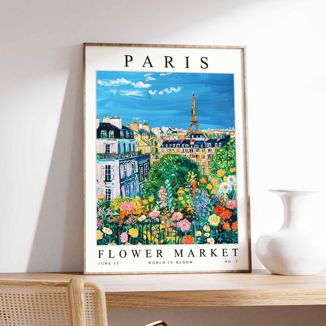 Paris Flower Market Travel Poster, French Botanical Decor