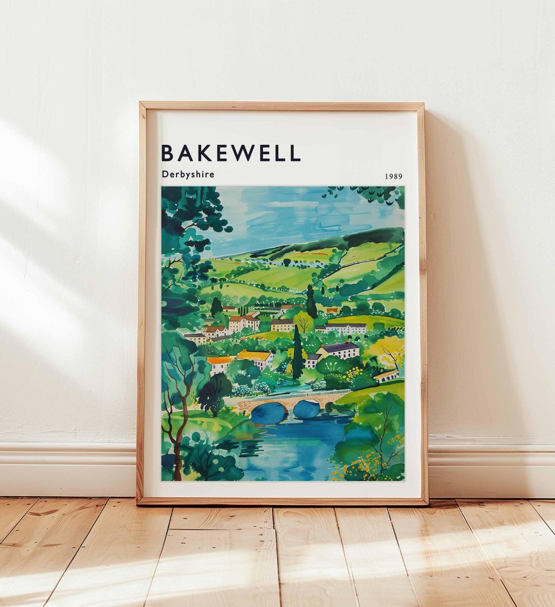 Bakewell Derbyshire 1989 Stone Bridge River Watercolor Poster