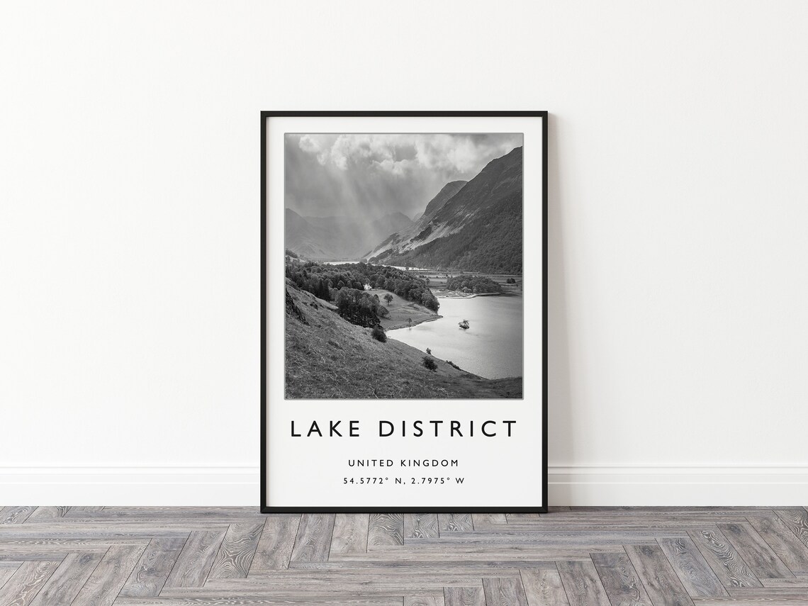 Lake District Travel Poster, Black and White Landscape - Image 2