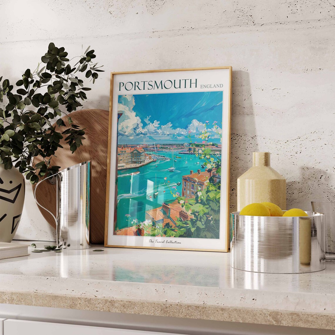 Portsmouth England Vibrant Harbour Sailboats Scene Travel Poster - Image 3