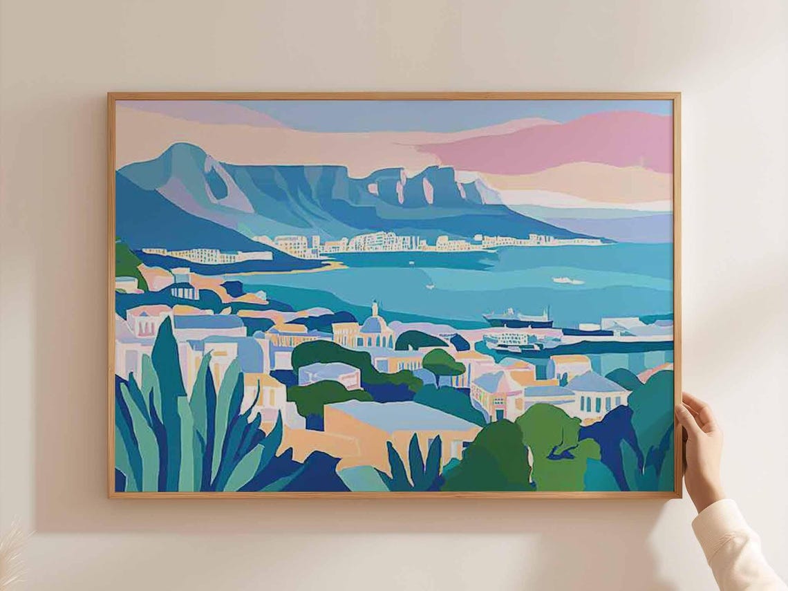 Cape Town Harbor City Table Mountain Pastel Dawn Skyline Poster